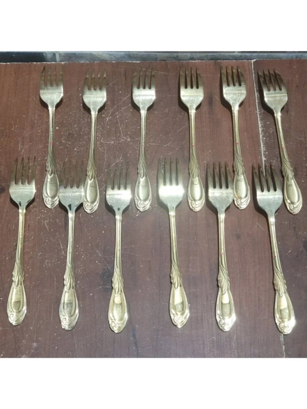 36 Piece Classic Plume Gold Electroplated Flatware Marked Stainless Steel Korea